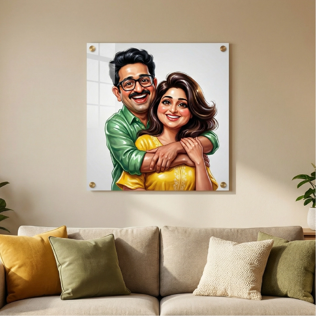 Semi Caricature Oil paint Portrait with Acrylic Photo frame Valentines Day Gift