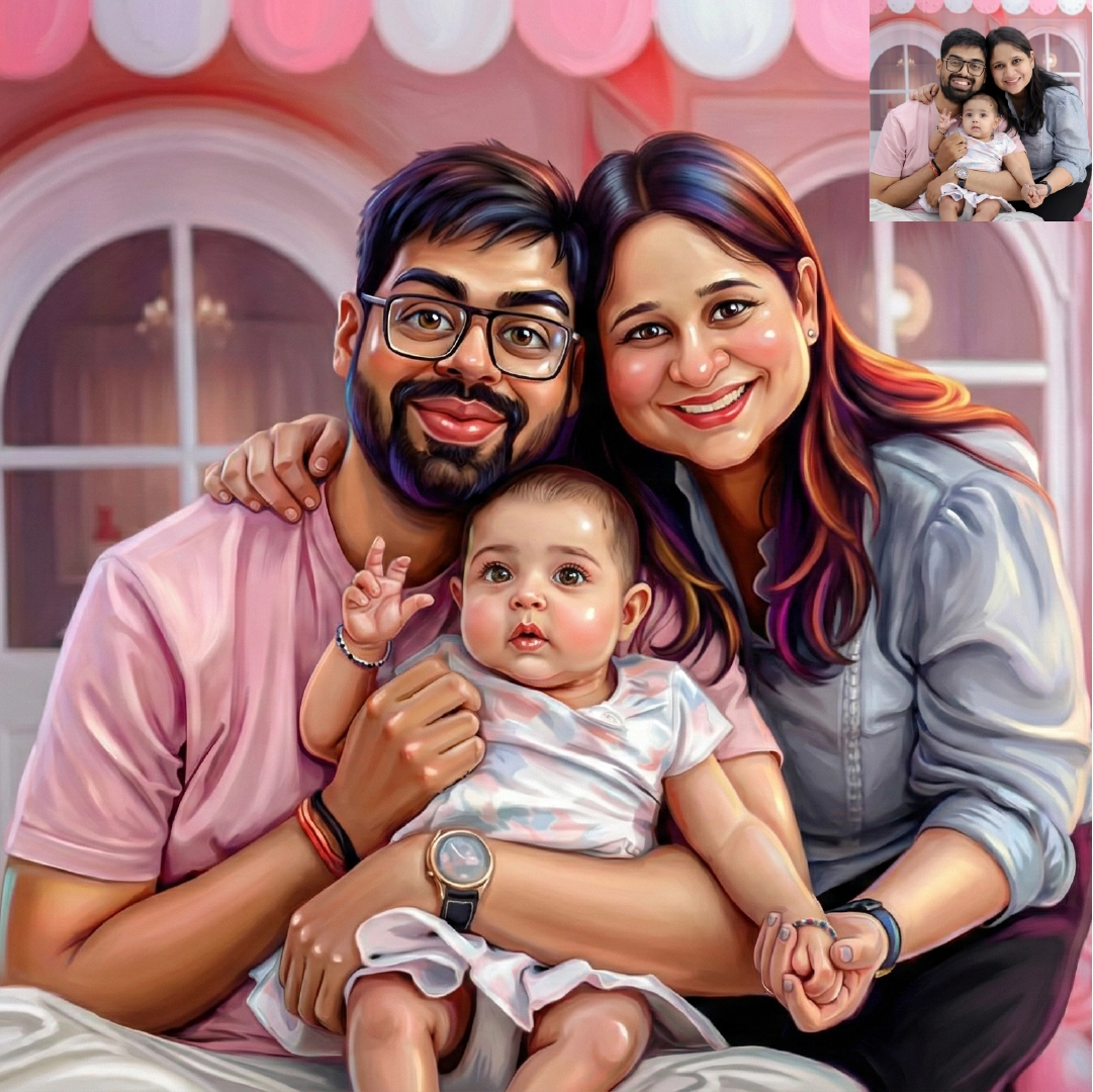 Semi Caricature Oil paint Portrait with Acrylic Photo frame Valentines Day Gift