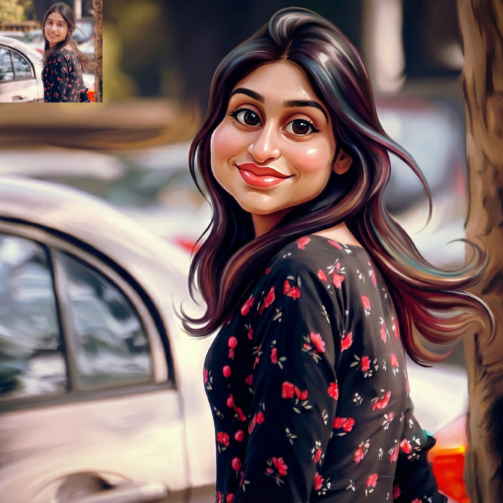 Semi Caricature Oil paint Portrait with Acrylic Photo frame Valentines Day Gift