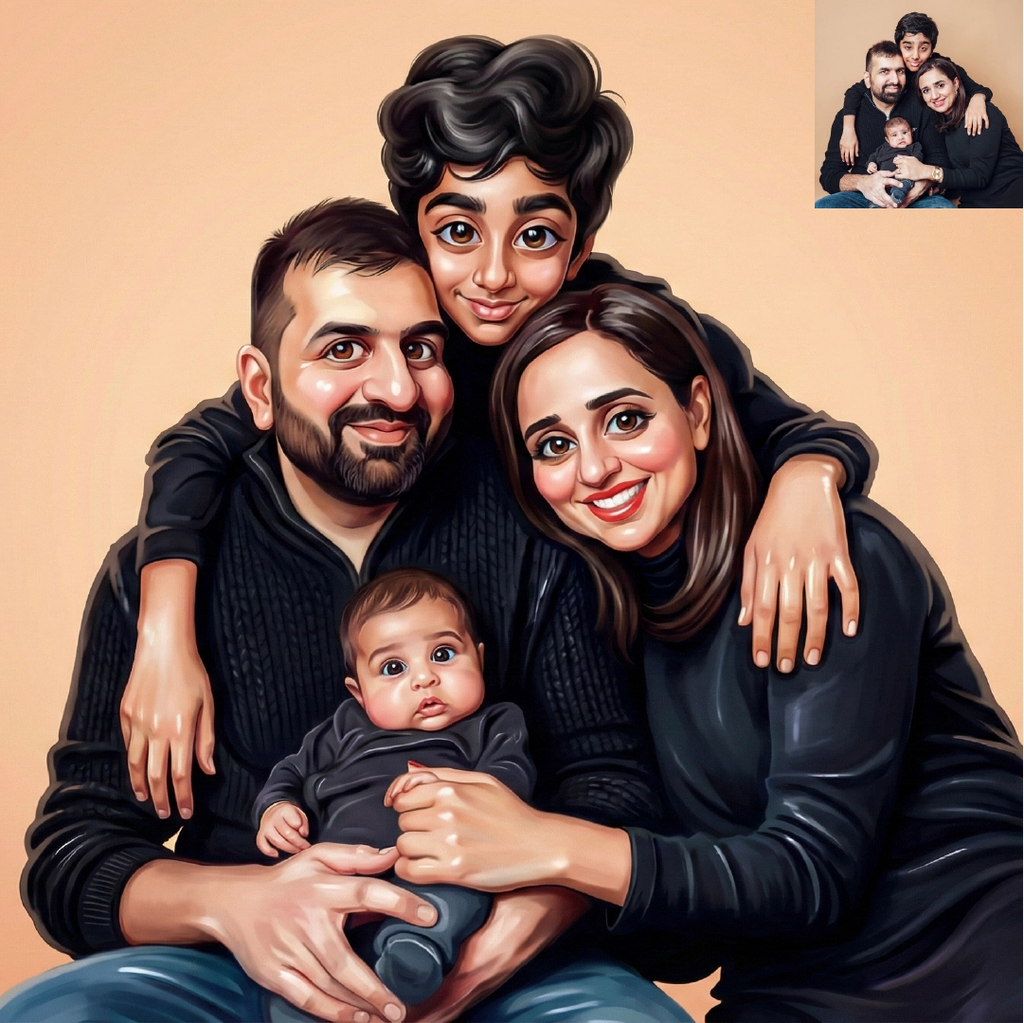 Semi Caricature Oil paint Portrait with Acrylic Photo frame Valentines Day Gift