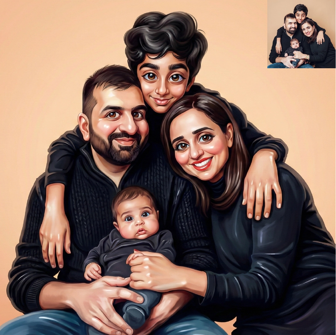 Semi Caricature Oil paint Portrait with Acrylic Photo frame Valentines Day Gift