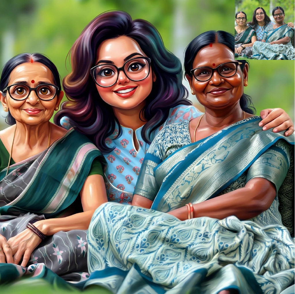 Semi Caricature Oil paint Portrait with Acrylic Photo frame Valentines Day Gift