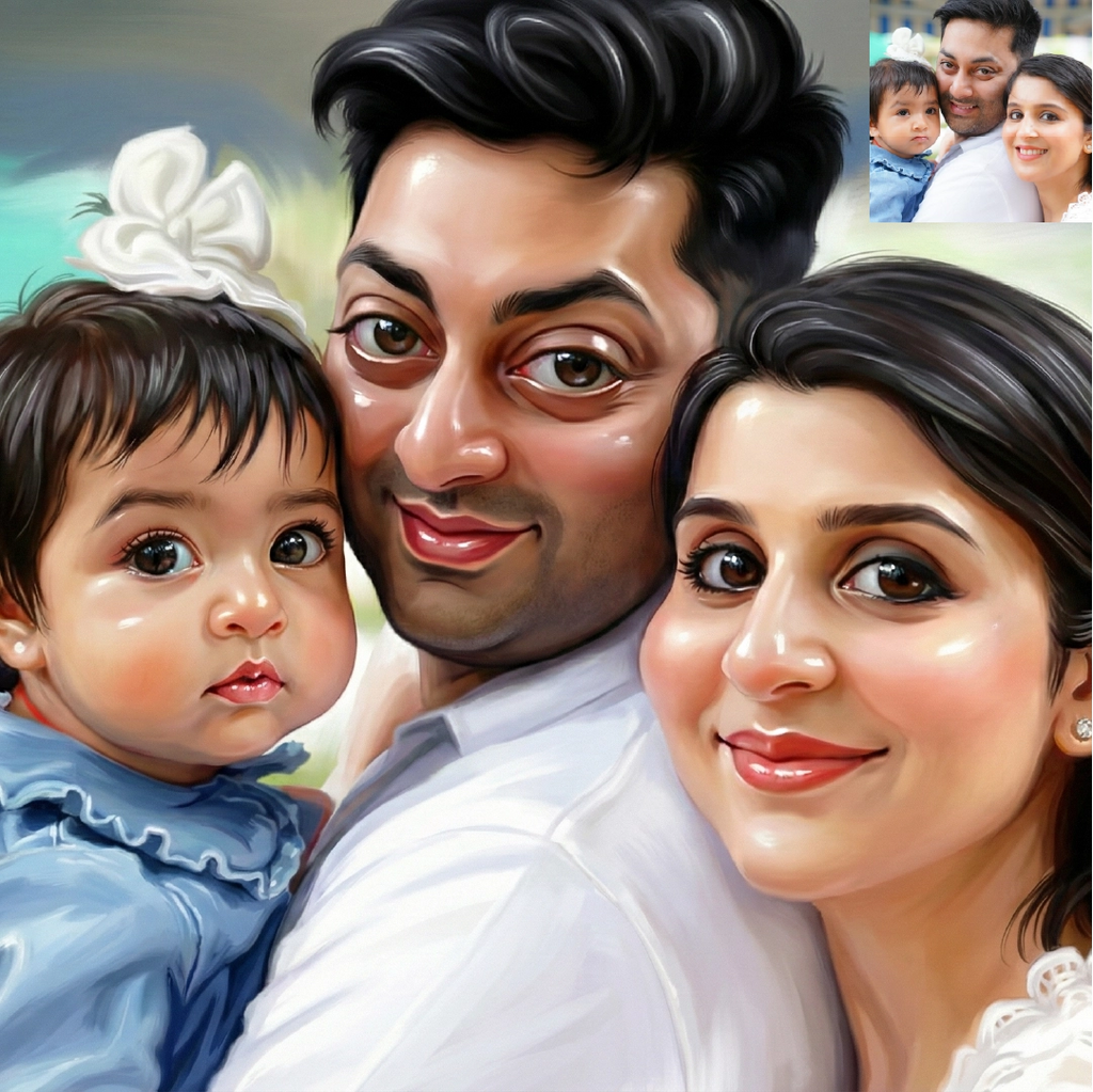 Semi Caricature Oil paint Portrait with Acrylic Photo frame Valentines Day Gift